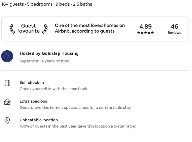 Goldstep Housing short-term rental listing